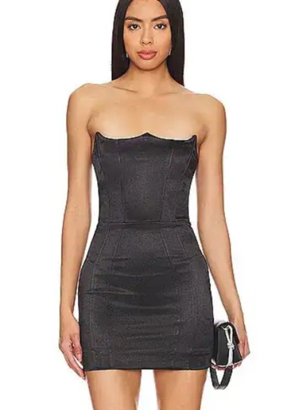 Superdown zoe Strapless mini dress Black stretch satin Bodycon Revolve NWT XXS